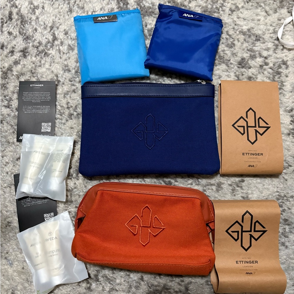 ANA business class travel amenity kit blue orange all nippon airlines ETTINGER
